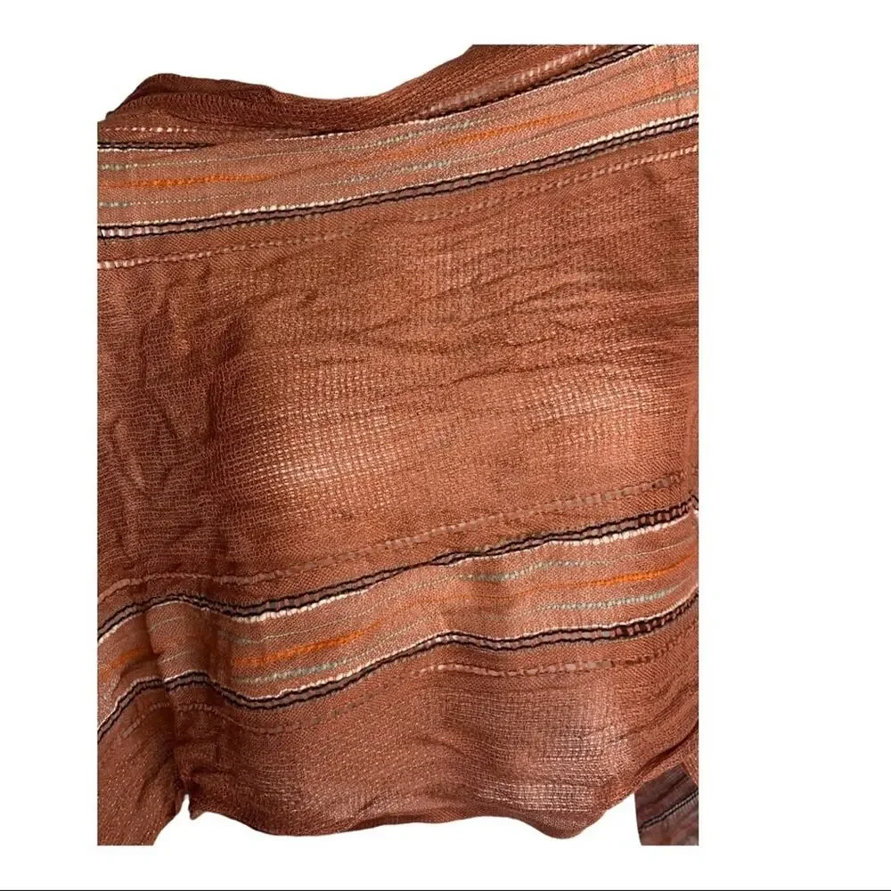 Wide scarf / wrap orange brown Knot tassel fringe